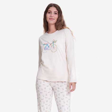 Pijama largo algodón Bicicleta verde pijamas-mujer