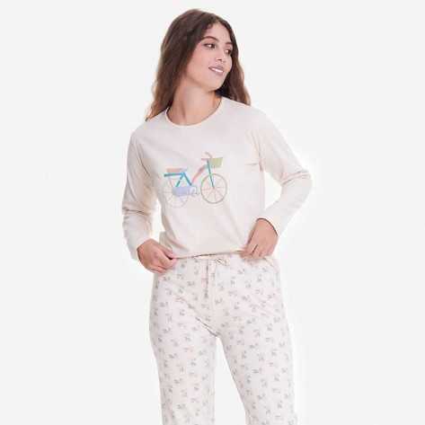 Pijama largo algodón Bicicleta verde pijamas-mujer