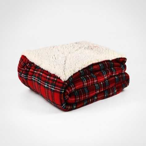 Manta sherpa Cuadrín rojo mantas-sherpa