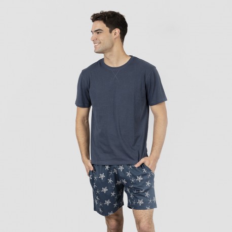 Pijama corto algodón hombre Starfish azul marino ropa-de-estar-por-casa