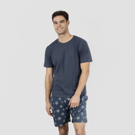 Pijama corto algodón hombre Starfish azul marino ropa-de-estar-por-casa