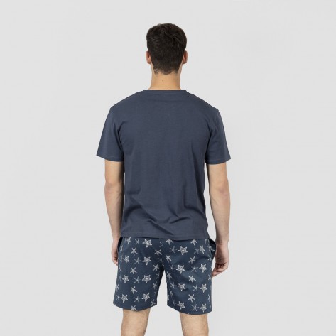 Pijama corto algodón hombre Starfish azul marino ropa-de-estar-por-casa