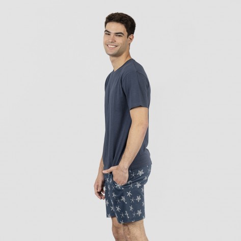 Pijama corto algodón hombre Starfish azul marino ropa-de-estar-por-casa