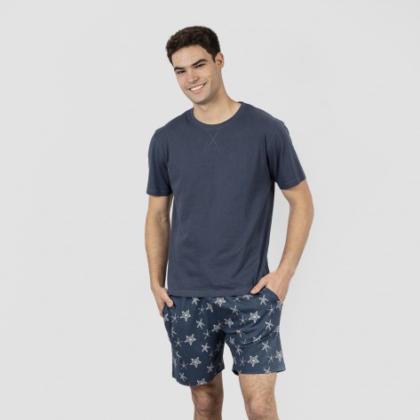 Pijama corto algodón hombre Starfish azul marino ropa-de-estar-por-casa