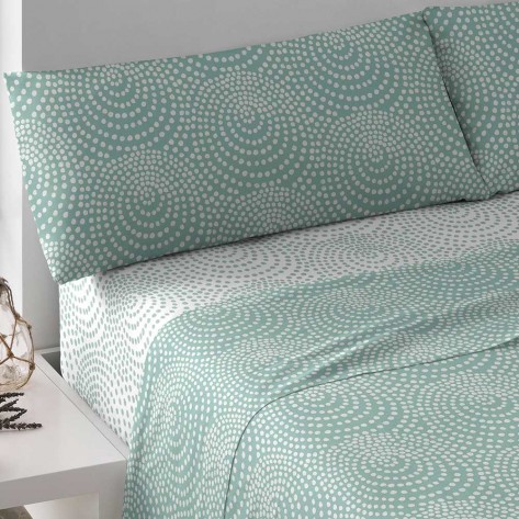 Juego de sábanas algodón Katy reversible verde tiffany cama-90