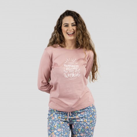 Pijama largo algodón Nadine rosa ropa-de-estar-por-casa