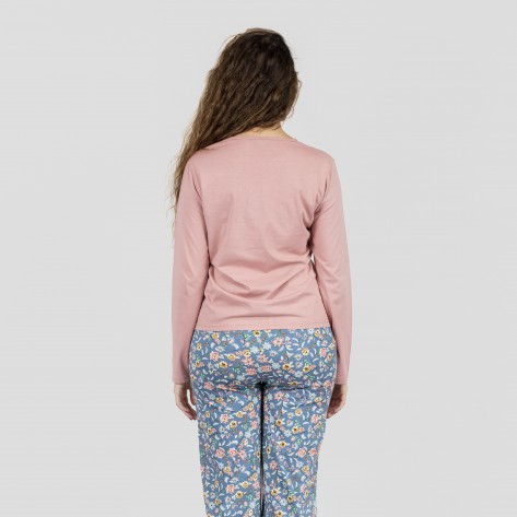 Pijama largo algodón Nadine rosa ropa-de-estar-por-casa