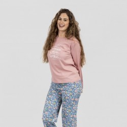 Pijama largo algodón Nadine rosa ropa-de-estar-por-casa