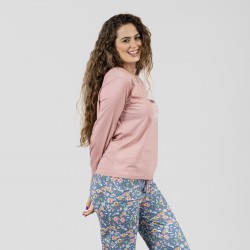 Pijama largo algodón Nadine rosa ropa-de-estar-por-casa