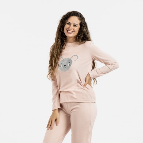 Pijama polar Mouse rosa palo pijamas-de-invierno-de-mujer