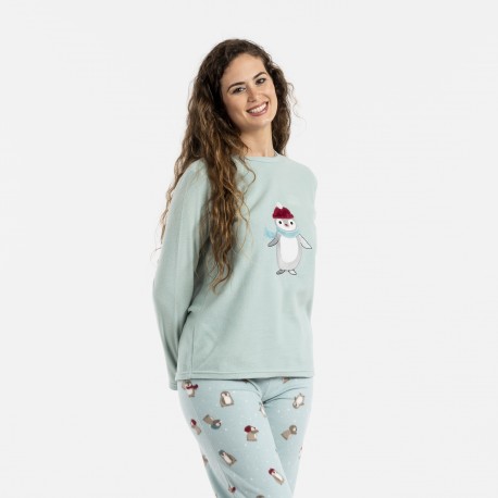 Pijama polar Pingu verde tiffany pijamas-de-invierno-de-mujer