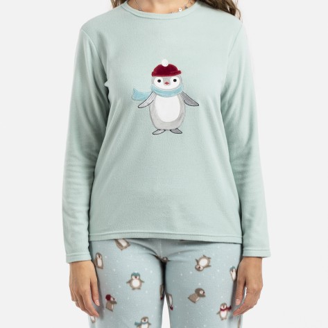 Pijama polar Pingu verde tiffany pijamas-de-invierno-de-mujer