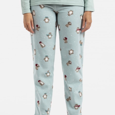 Pijama polar Pingu verde tiffany pijamas-de-invierno-de-mujer