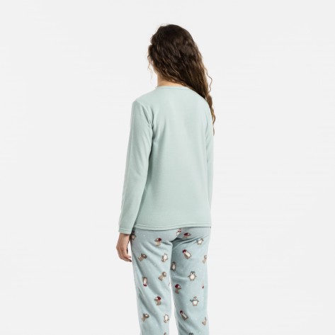 Pijama polar Pingu verde tiffany pijamas-de-invierno-de-mujer