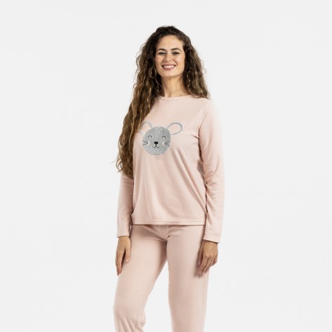 Pijama polar Mouse rosa palo pijamas-de-invierno-de-mujer