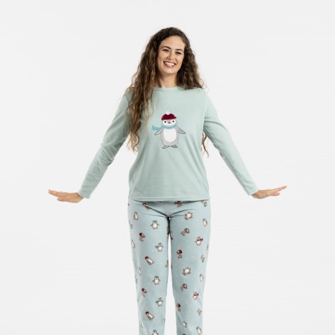 Pijama polar Pingu verde tiffany pijamas-de-invierno-de-mujer