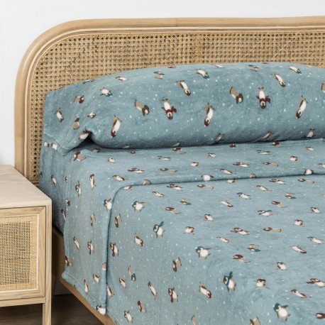 Juego de sábanas coralina Pingu verde tiffany cama-90