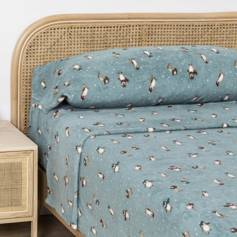 Juego de sábanas coralina Pingu verde tiffany cama-90