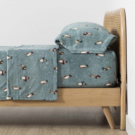 Juego de sábanas coralina Pingu verde tiffany cama-90