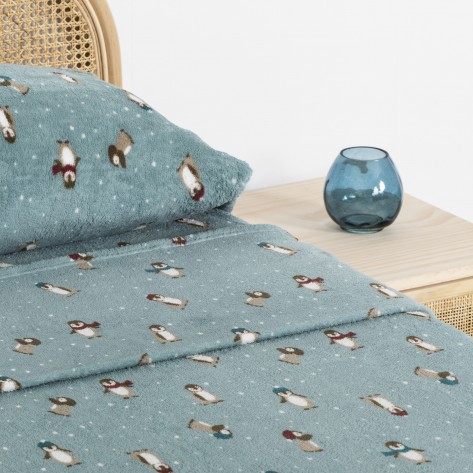 Juego de sábanas coralina Pingu verde tiffany cama-90