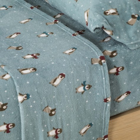 Juego de sábanas coralina Pingu verde tiffany cama-90