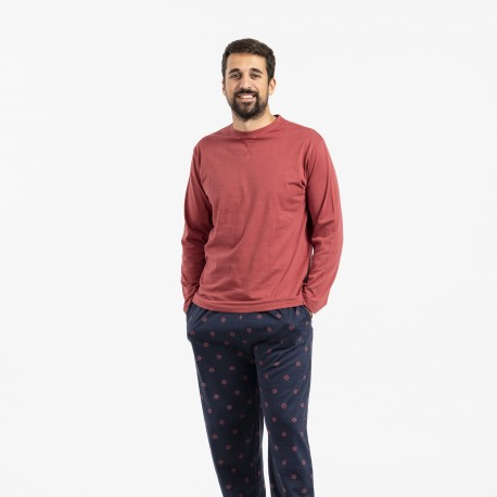 Pijama largo algodón hombre Etnico burdeos hombre