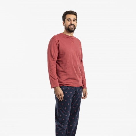 Pijama largo algodón hombre Etnico burdeos hombre