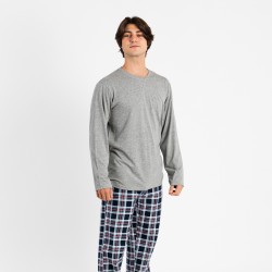 Pijama hombre franela Cuadro Wells gris ropa-de-estar-por-casa