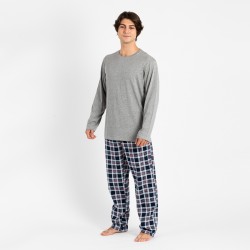 Pijama hombre franela Cuadro Wells gris ropa-de-estar-por-casa