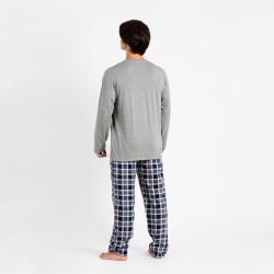 Pijama hombre franela Cuadro Wells gris ropa-de-estar-por-casa