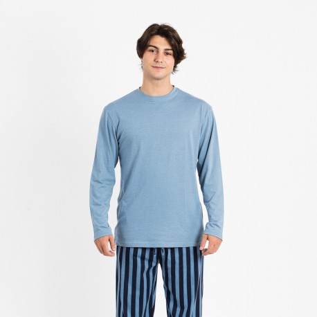Pijama largo algodón hombre Luismi indigo ropa-de-estar-por-casa