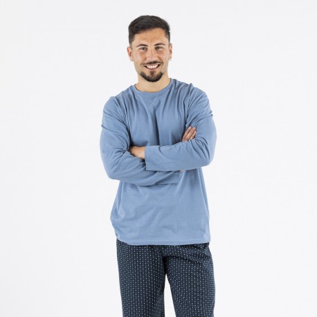 Pijama largo algodón hombre Diamante indigo pijama-algodon
