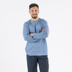 Pijama largo algodón hombre Diamante indigo pijama-algodon