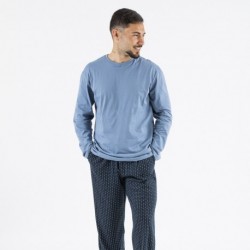 Pijama largo algodón hombre Diamante indigo pijama-algodon