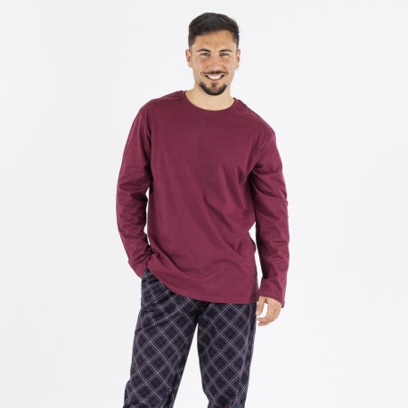 Pijama hombre franela Cuadro Friche burdeos pijama-franela