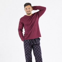 Pijama hombre franela Cuadro Friche burdeos pijama-franela