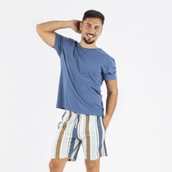 Pijama corto algodón hombre Raya Cap azul marino pijamas-cortos-hombre