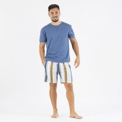 Pijama corto algodón hombre Raya Cap azul marino pijamas-cortos-hombre