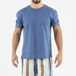 Pijama corto algodón hombre Raya Cap azul marino pijamas-cortos-hombre