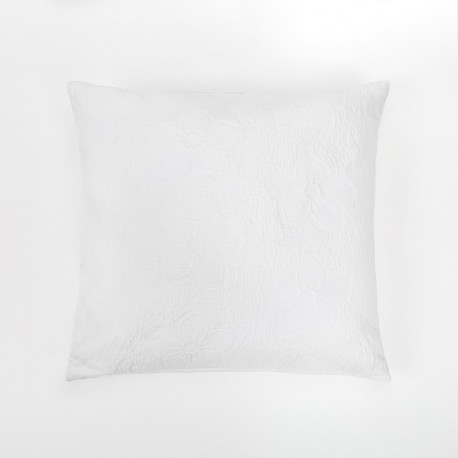 Cojín cuadrante pique Flor blanco 55x55 - funda + relleno cojines-decorativos-estampados