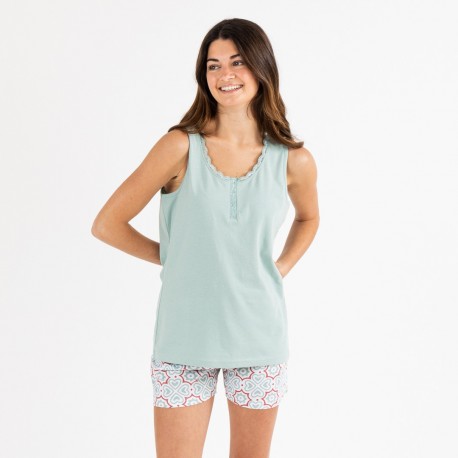 Pijama corto algodón Capri verde tiffany pijama-corto-algodon