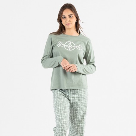 Pijama largo algodón Pompa verde caceria pijama-largo-algodon