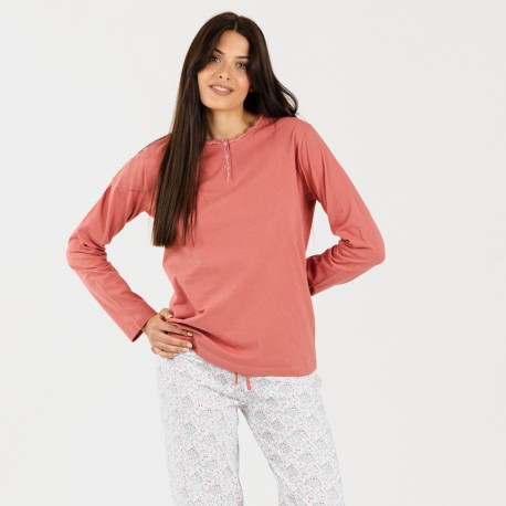 Pijama largo algodón Lorena marsala pijama-largo-algodon