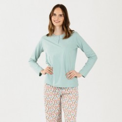 Pijama largo algodón Fabiola verde tiffany pijama-largo-algodon