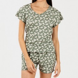 Pijama manga corta mujer soft Indira verde caceria pijama-corto-sedoso