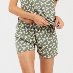 Pijama manga corta mujer soft Indira verde caceria pijama-corto-sedoso