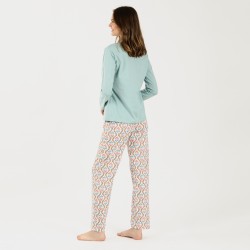 Pijama largo algodón Fabiola verde tiffany pijama-largo-algodon