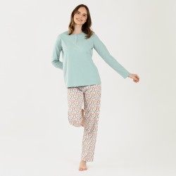 Pijama largo algodón Fabiola verde tiffany pijama-largo-algodon