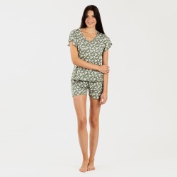 Pijama manga corta mujer soft Indira verde caceria pijama-corto-sedoso