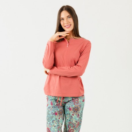 Pijama largo algodón Esventa marsala pijama-largo-algodon